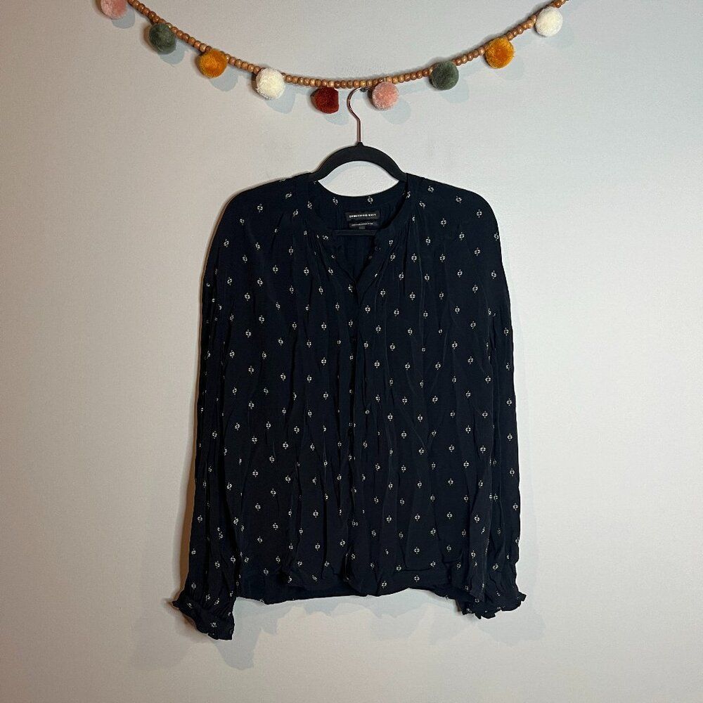Something Navy button down patterned blouse